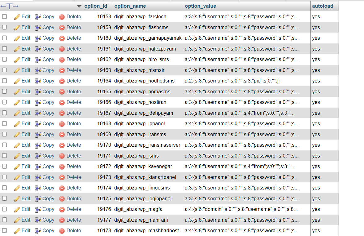 خل مغز افزونه #دیجیتس واقعا اومدی برای هر سامانه پیامکی داخل جدول آپشن #وردپرس ی تنظیم کداگانه ذخیره کردی اونم به صورت autoload=yes 
مغز داری واقعا !!!؟؟؟