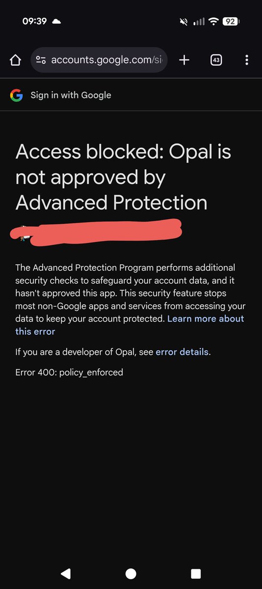 Normal_Guy_Dave's tweet image. 😂😂😂
Google&apos;s advanced protection program is blocking me from accessing a @Google service.
#GoogleLabs #GoogleOpal #Google #Denied