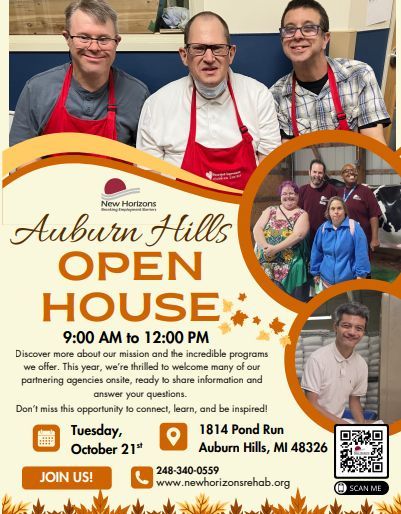 New Horizons is having an Open House on October 21, 2025. There will also be agency resource tables available to talk to individuals and their families.