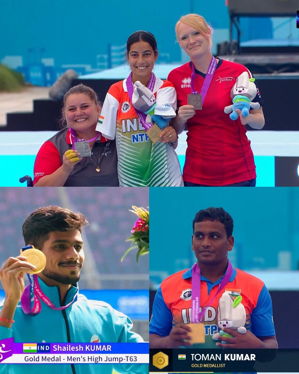 The Khel India (@thekhelindia) on Twitter photo INDIA JUST GOT 3 WORLD PARA CHAMPIONS!
๐ฅ Sheetal Devi - Women's Individual Compound
๐ฅ Shailesh Kumar - Men's High Jump T63
๐ฅ Toman Kumar - Men's Individual Compound
THIS IS THE BIGGEST STORY OF THE DAY FOLKS, DESERVES LOT OF RECOGNITION ๐ฎ๐ณโค๏ธ INDIA JUST GOT 3 WORLD PARA CHAMPIONS!
๐ฅ Sheetal Devi - Women's Individual Compound
๐ฅ Shailesh Kumar - Men's High Jump T63
๐ฅ Toman Kumar - Men's Individual Compound
THIS IS THE BIGGEST STORY OF THE DAY FOLKS, DESERVES LOT OF RECOGNITION ๐ฎ๐ณโค๏ธ