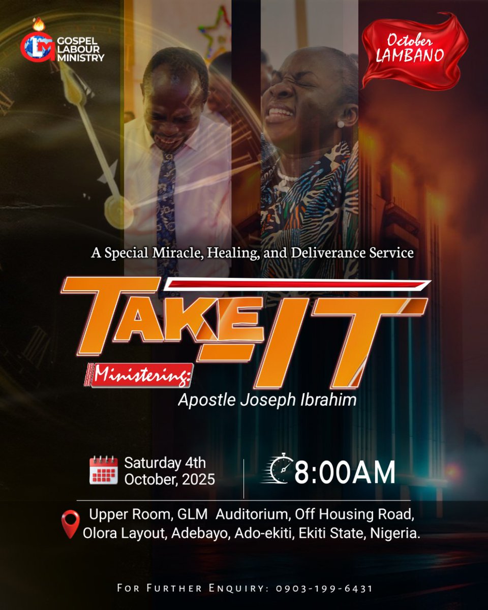 ApostleJoseph_I's tweet image. TAKE-IT is not coming…
It’s already roaring in the spirit.

In 7 days, we gather not to ask politely,
but to lay hold violently
on everything GRACE has made available.

Your portion is waiting.
Will you TAKE IT?