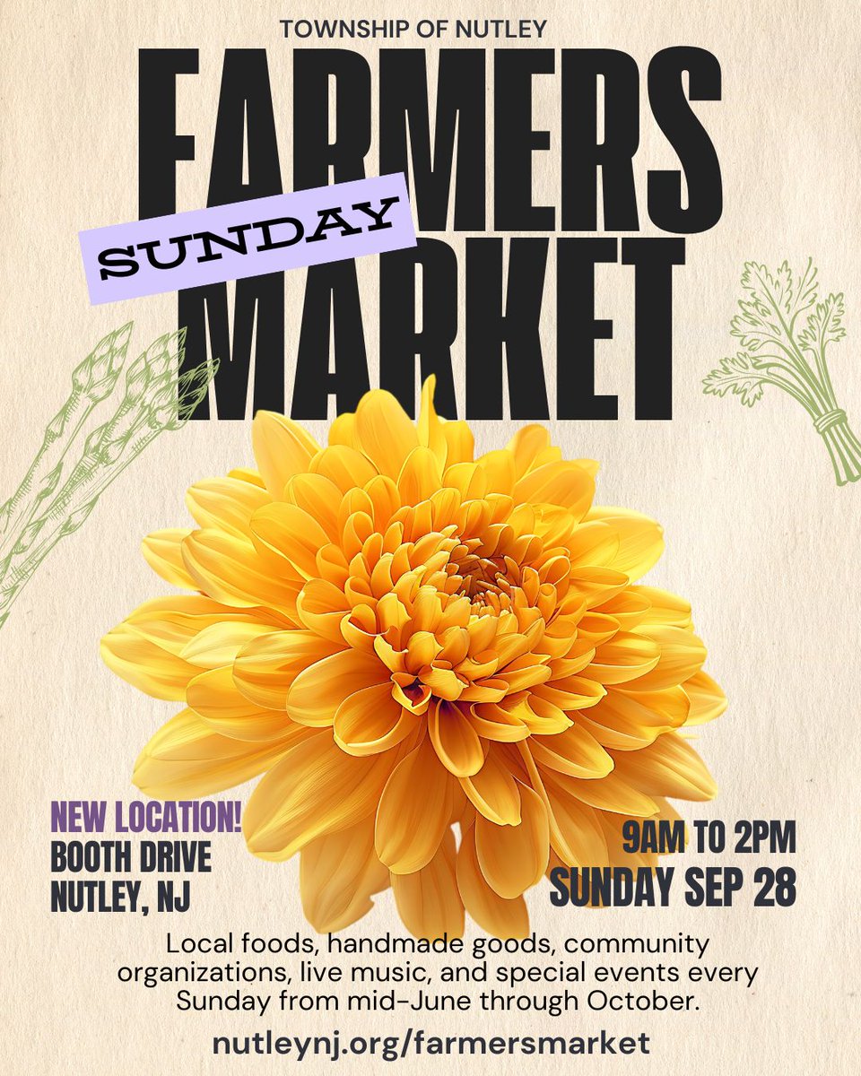 🍂 Fall for It! Sep 28 #NutleyFarmersMarket!
🍎 The Market (9am-2pm) on Booth Drive + Fall Festival in the Park (11am-4pm) at Memorial Park I
🍏 Get your <a href="/JerseyFreshNJDA/">Jersey Fresh</a> produce, food, beverages, flowers, handmade goods
🐶 On Oct 5, it's Paws in the Park at the Market