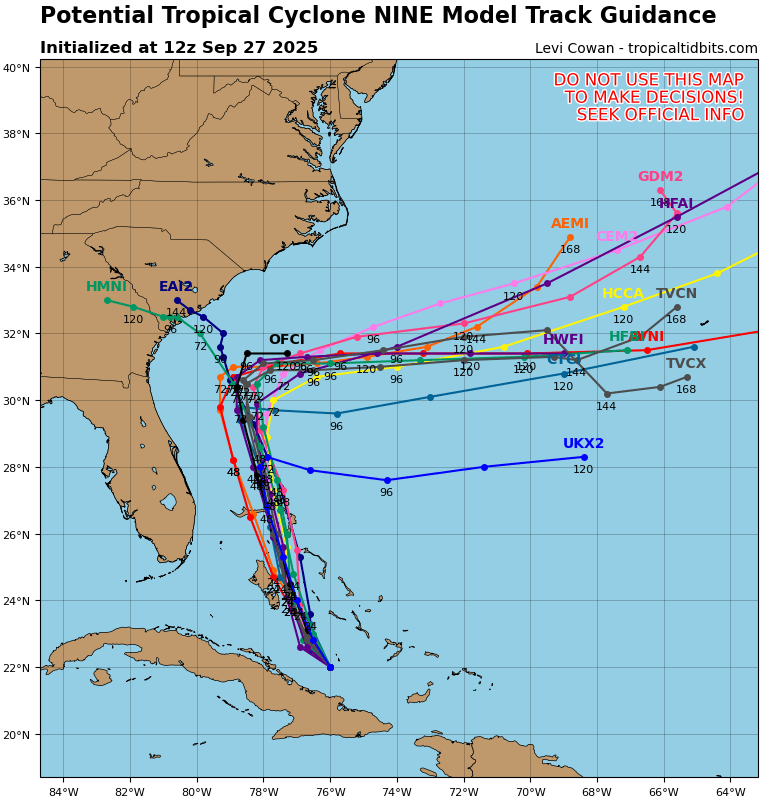 mattdanielwx's tweet photo. The latest trend for PTC9 (Potential Tropical Cyclone Nine) has it slowing down and eventually pushing east. Odds are increasing it could follow behind Humberto. Note: Forecast can still change, and the slow moving storm will likely produce coastal rainfall, flooding, and some storm surge. FL/GA/SC need to watch this storm closely through early next week. Next name up on the list: Imelda.