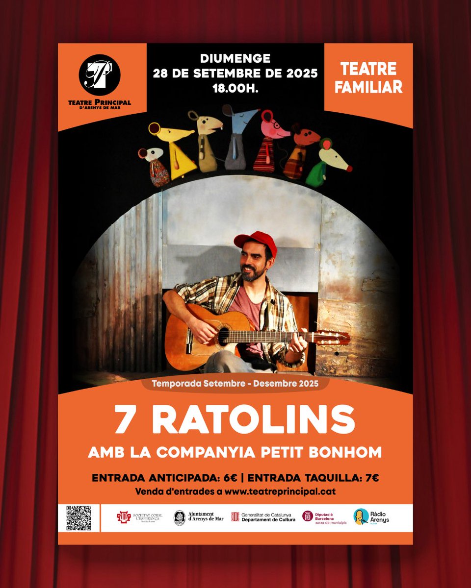 🐭 Aquest diumenge el Principal arrenca la temporada de Teatre Familiar amb 7 Ratolins de Petit Bonhom.

Una història on uns petits ratolinets han de deixar la seva llar i sortir a descobrir el món.

🎟️ Entrades a teatreprincipal.cat
📅 Diumenge 28 de setembre | 🕕 18 h