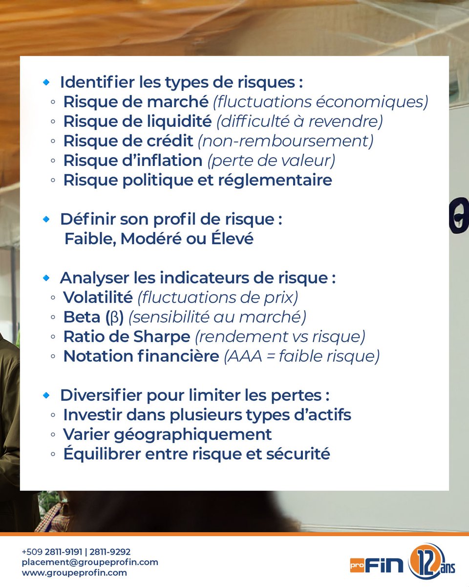 GroupeProFin's tweet image. Une autre leçon importante apprise jusqu’ici : le RISQUE. 💡 Investir ne se résume pas seulement aux gains potentiels — évaluer le risque est essentiel pour prendre des décisions éclairées et alignées avec vos objectifs.
Souvenez-vous : comprendre le produit, connaître votre…
