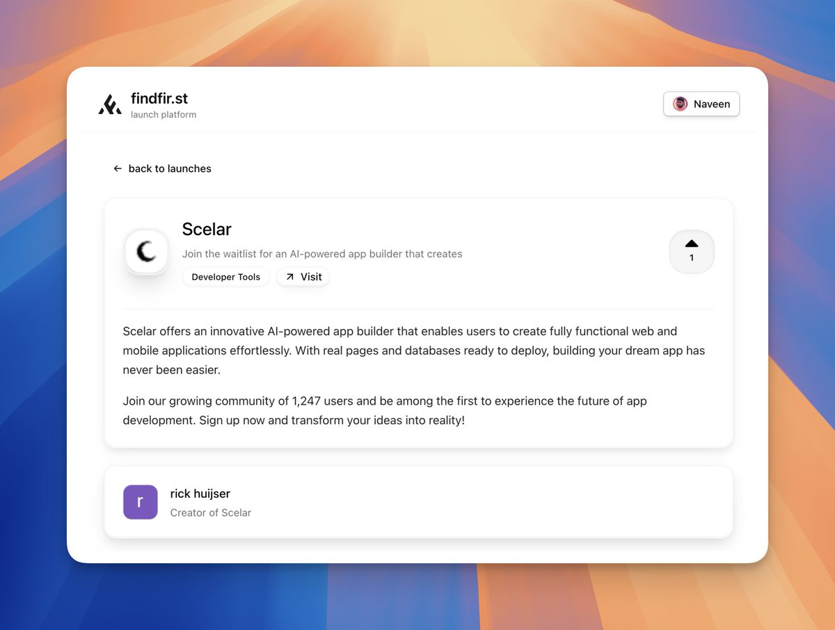 someone silently signed up for findfir.st and added their tool

it's still on beta

now, I can't find the owner of scelar