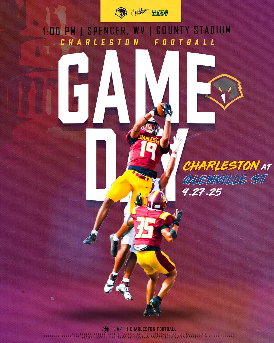 UCWV_Football's tweet image. Week 5 for your Charleston Golden Eagles as they take on Glenville State at 1 PM Today on the Road! 
#CTTN
#300 
#WingsUp🦅