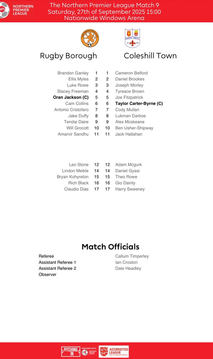 Rugby Borough FC (@rugbyboroughfc) on Twitter photo Todayβs line ups as we go in search of 3 more points <a href="/NorthernPremLge/">The Pitching In Northern Premier League</a> Todayβs line ups as we go in search of 3 more points <a href="/NorthernPremLge/">The Pitching In Northern Premier League</a>