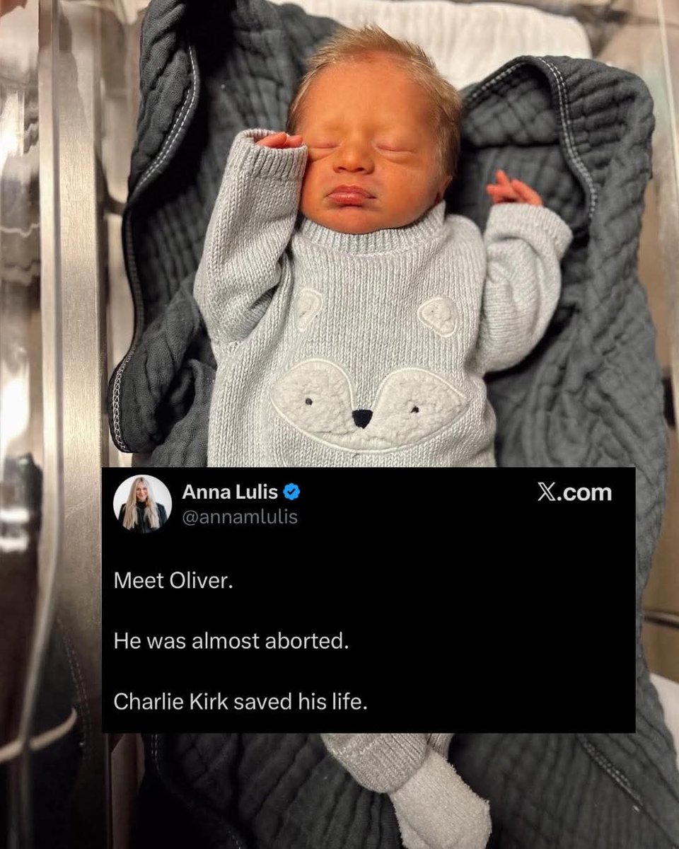 Gods411's tweet photo. LIFE WINS: A baby named Oliver is alive today because his mom heard the truth and chose life.

She almost went through with abortion, but a message from Charlie Kirk gave her the courage to keep her child.

That’s the real impact of speaking truth — lives literally saved. ❤️ https://t.co/Of1jNKe5Yt