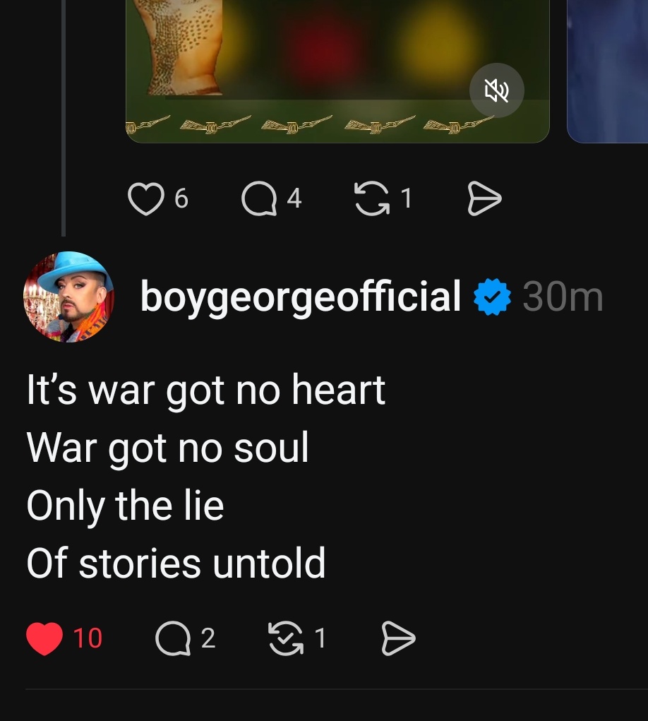 VayJump's tweet photo. War got no heart
War got no soul
Only the lie
Of stories untold

Yesterday misheard the lyrics,  thank George for kindly correcting me 💚
#boygeorge #deletedclip

The visuals here are what come to mind when I listen.
#TheLastMohican #NativeDance
#lacbird #DongSonBronzeDrum https://t.co/Ddi0kEbZYG