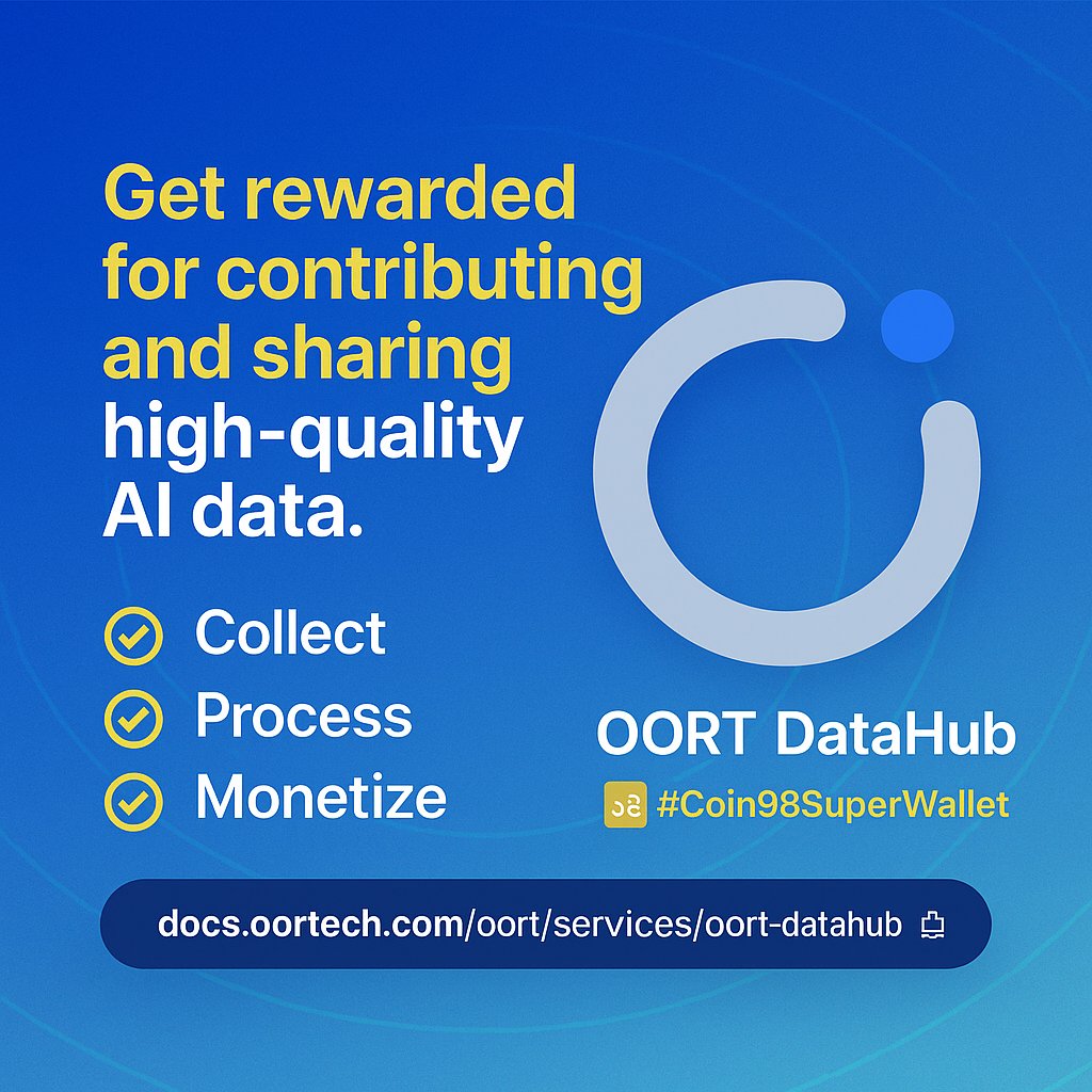 D_Battt's tweet image. 🚀 Ready for the next big thing in #AIData?

Meet #OORTDataHub on #Coin98SuperWallet – where data isn’t just stored, it’s empowered.

✨ #Decentralized by design
✨ #Scalable for everyone
✨ #Transparent &amp;amp; #Secure
Here you can:
#Collect 📥 high-quality AI data
#Process ⚙️ it with…
