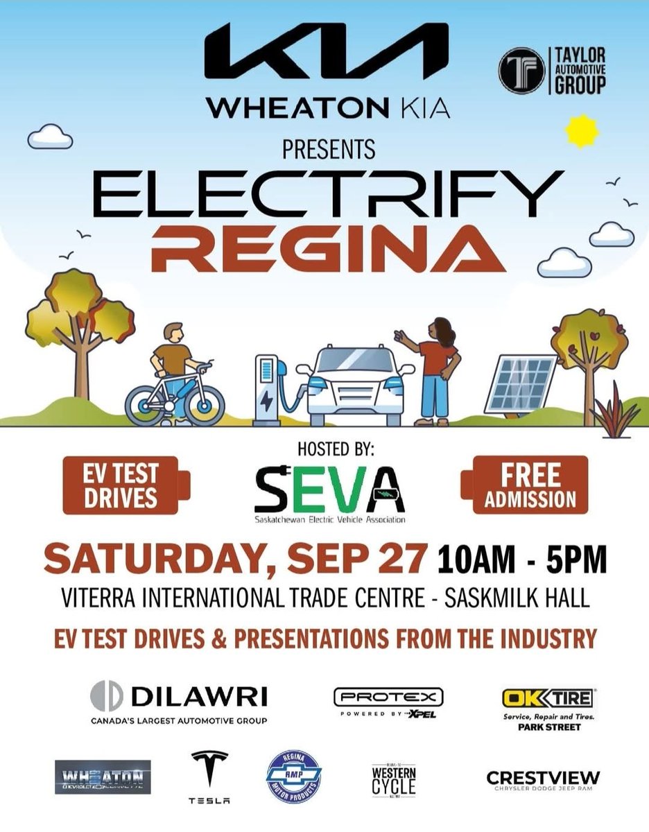pluginsask's tweet image. Today! Free admission. Test drive an EV and ditch that internal combustion disaster in your driveway