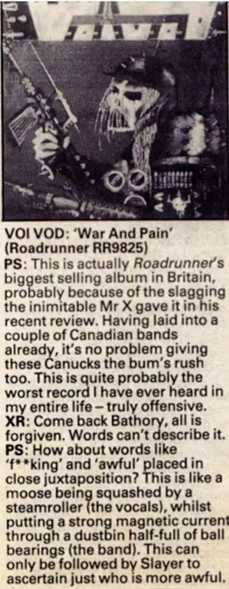 The best and worst album review, ever. And the band was never heard from again. <a href="/voivodofficial/">Voivod</a>