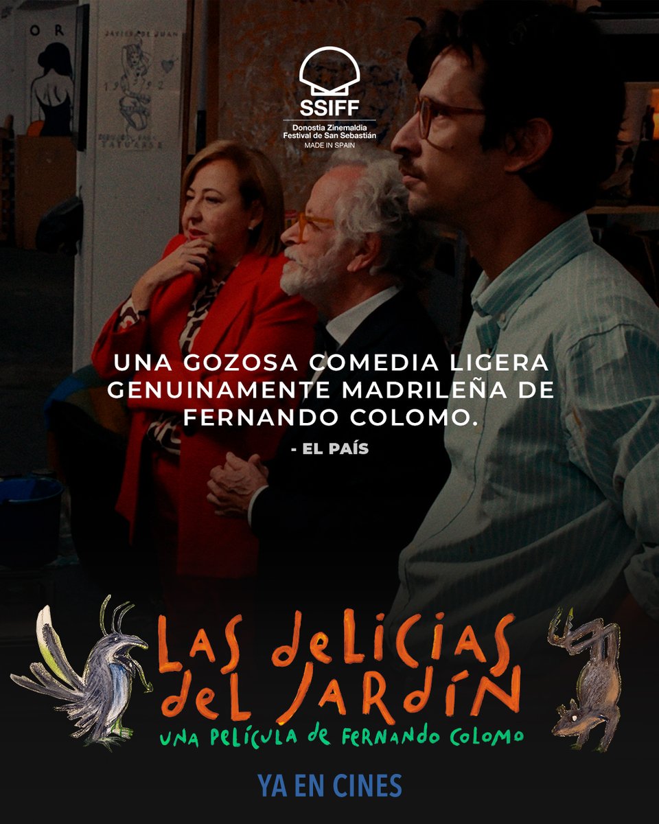 Las Delicias del Jardín continúa cultivando elogios… y cosechando aplausos en cada sala 🎬✨

La última joya de <a href="/Fernando_Colomo/">Fernando Colomo</a> ha conquistado a la crítica, que no duda en situarla entre lo más brillante del cine nacional este año.

🧑‍🎨🎬#LasDeliciasDelJardin ¡Ya en cines!