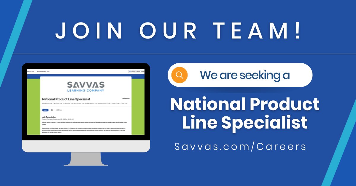 SavvasLearning's tweet image. 📢 We're seeking a National Product Line Specialist to drive growth, build key relationships, and help educators make impactful learning choices. 💡 Apply today and help us shape the future of learning: ow.ly/Jqm850X3eeK

#EdTechJobs #SalesJobs #K12Education