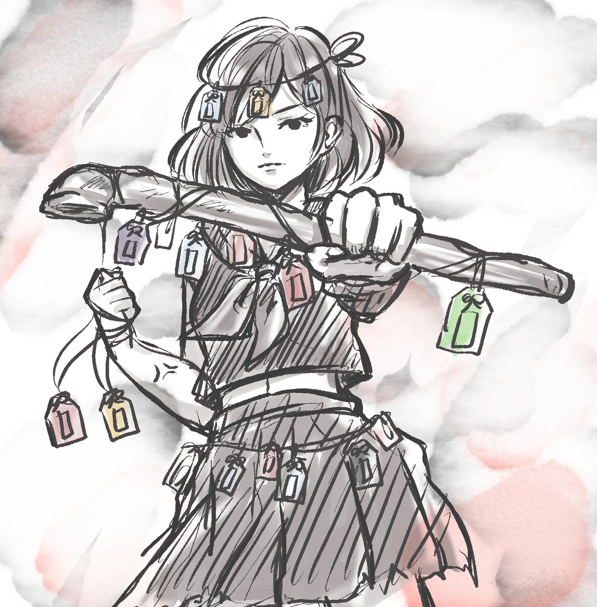 上次看羽根台沉默之丘f
他說要全身掛滿御守
於是就來了一張 御守女戰神

＊今晚18:00開台！

＃沉默之丘f