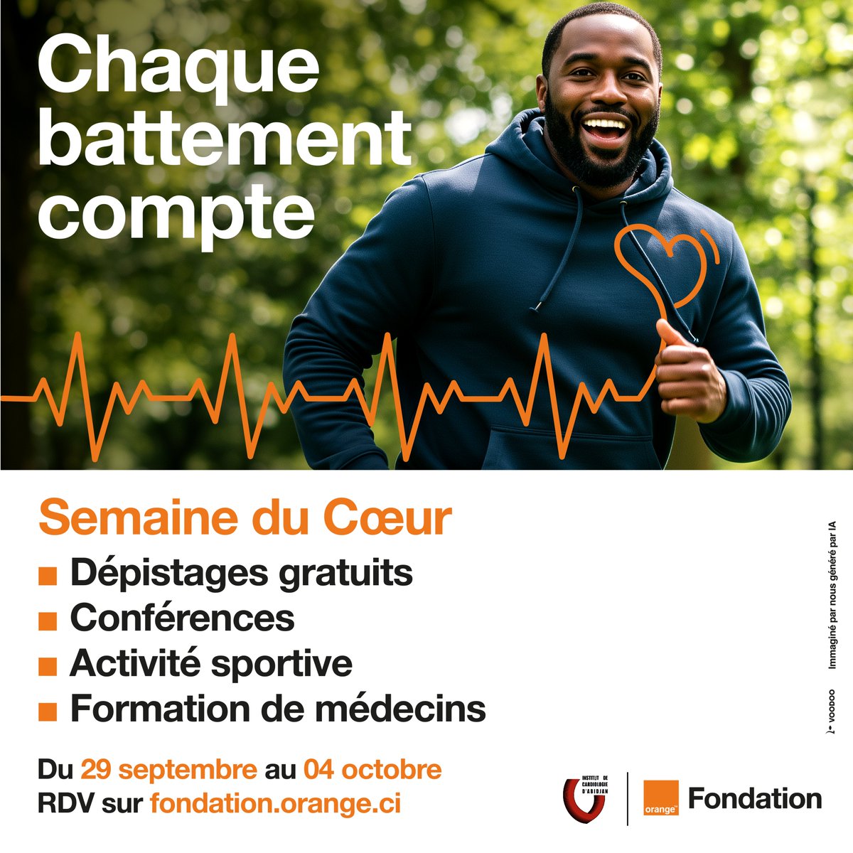CI_Orange's tweet image. Votre cœur, notre priorité !🧡
Du 29/09 au 04/10, la Fondation Orange CI organise la #SemaineDuCœur : dépistages, sport, panels, formations &amp;amp; sensibilisation pour lutter contre les maladies cardiovasculaires.
+ d&apos;infos 👉 fondation.orange.ci.

#FOCI #ParceQueVivreCestPartager
