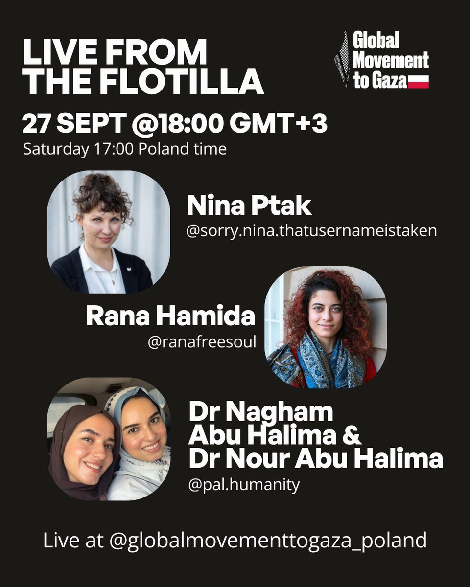 Dobra wiadomość! W dzisiejszym streamie o problemach kobiet i dziewcząt w Gazie wezmą udział:

Dr Nagham Abu Halima,
Dr Nour Abu Halima,
Rana Hamida,
Nina Ptak.

Transmisja zacznie się o 17:00 czasu polskiego.

Ze  Strefy Gazy codziennie dochodzą do nas świadectwa niezwykłej siły