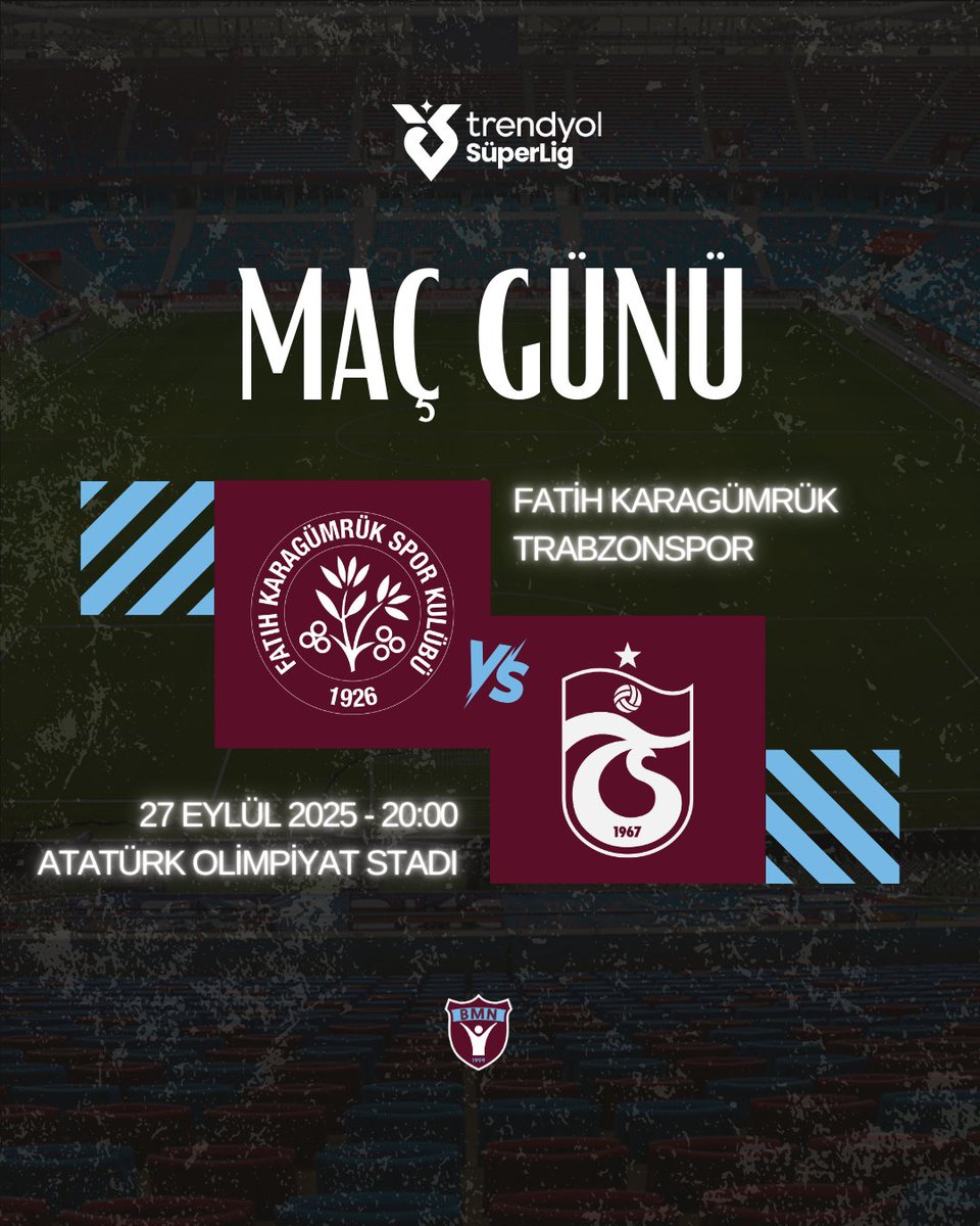 Akşamın yıldızı biziz! ✨

Trabzonspor, bu akşam zorlu deplasmanda Fatih Karagümrük karşısında sahaya çıkıyor.

⏰ 20.00
🏟 Atatürk Olimpiyat Stadyumu

Bu takım sahada savaşırken, biz de tribünde ve ekran başında tek yürek olacağız! 💪

Sesimizle, coşkumuzla, inancımızla