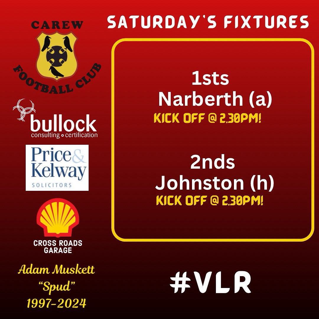 CarewFC's tweet photo. Today’s senior fixtures ⚽️ good luck to both teams 🔴⚫️🟡 #VLR https://t.co/bqFP7Odzdu