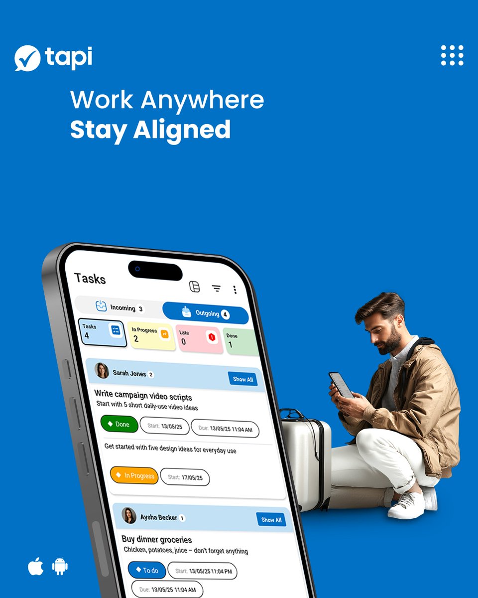 TapiLtd's tweet image. Async &amp;gt; endless meetings: post a daily digest and pin decisions so remote teams move in sync across time‑zones 🔁⚡️.
Android download tapi.co/playstore  | iOS soon 📲 .
#WorkSmarter #UnifiedWorkspace #TeamAlignment.