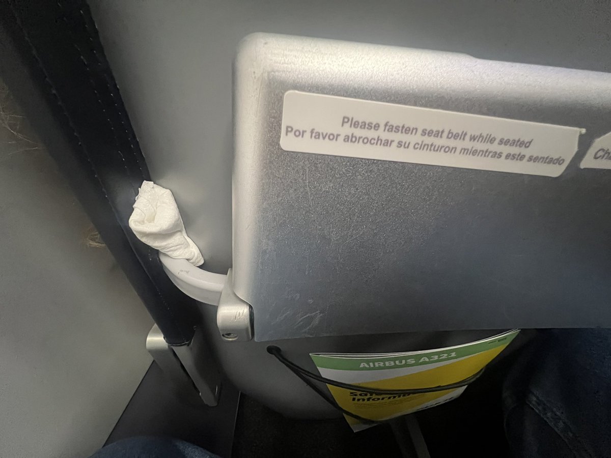 Just boarded Flight 2054 ATL ➝ DTW (Seat 17A, 5:48am) and found a used tissue stuffed in the seat pocket area. Not the cleanliness I was expecting, <a href="/SpiritAirlines/">Spirit Airlines</a>. Hygiene should be top priority, especially at this hour. ✈️🧻 #DoBetter
 #SpiritAirlines