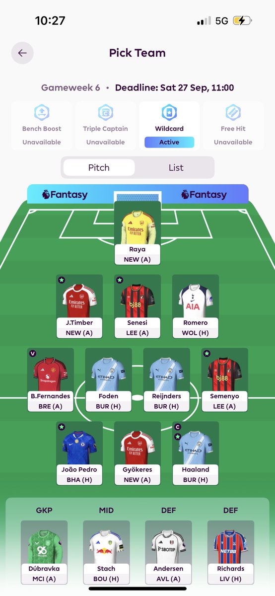 🔐 GW6 team

WILDCARD ACTIVE

🧢 Haaland

🌎 2.2m OR

Good luck everyone 🙏 #FPL #FPLCommunity