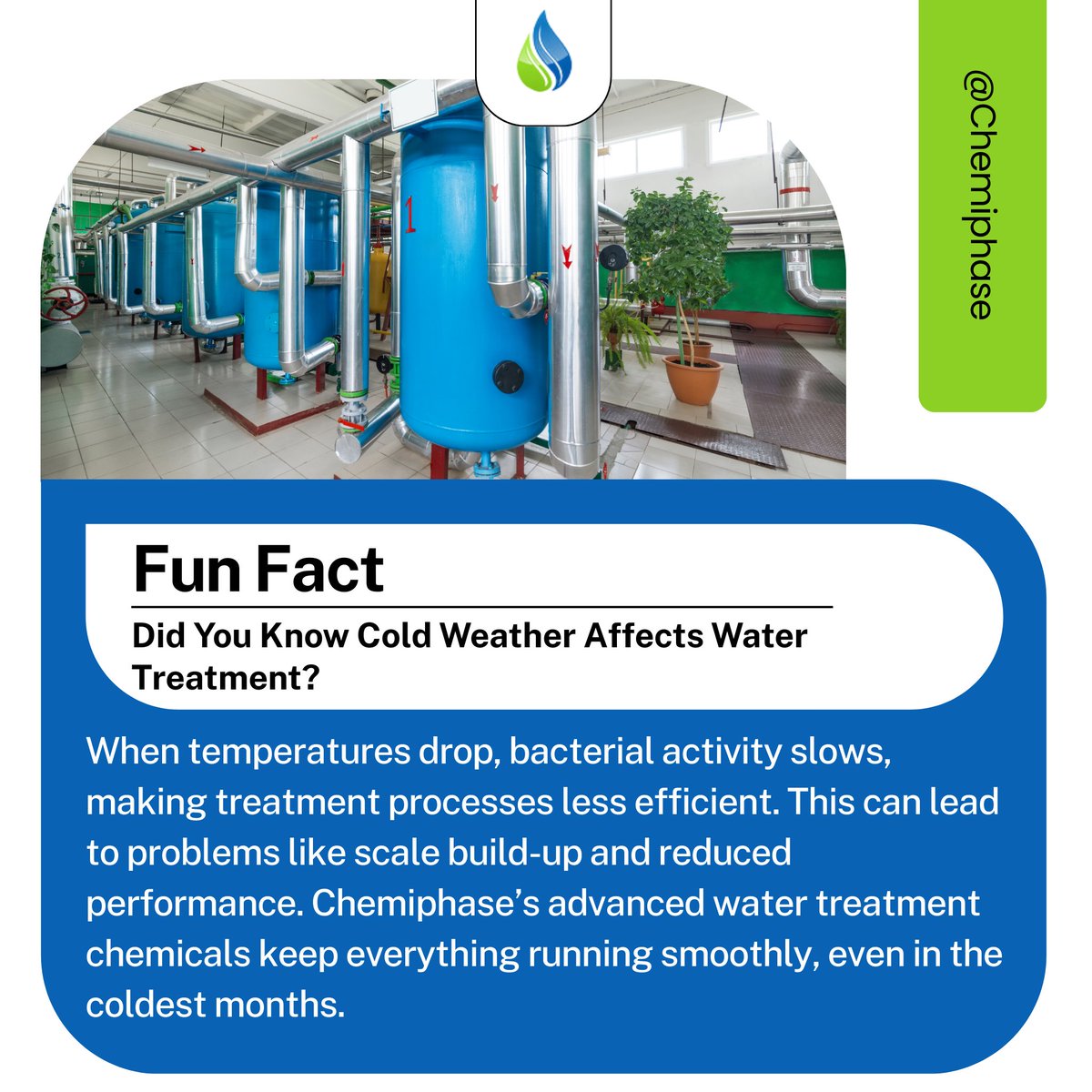Chemiphase's tweet image. Cold weather slows bacteria 💧

Lower temps can mean poorer treatment efficiency, more scale build-up and reduced performance. Our advanced water-treatment chemistries keep systems stable.
#Chemiphase #WaterTreatment #ProcessWater #ScaleControl #CoolingTowers #Boilers #UKIndustry
