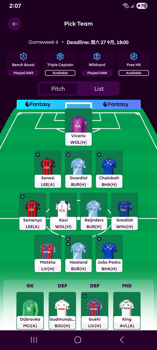 #GW6 🔒
🌍 1.3m
⬅️ Salah, Munoz
➡️ Semenyo, Gvardiol
👑 Haaland

Guess a lot of team look similar this week after people WC, and captain or TC Haaland, should be a boring week unless Esteve cleansheet? Lol
Good luck guys😉

#FPL #FPLCommunity