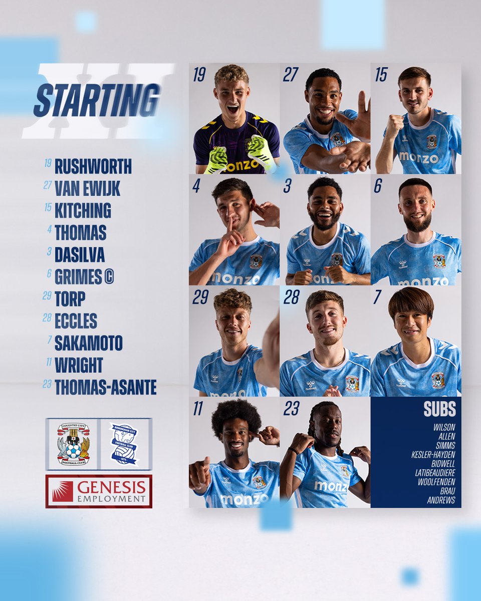 Coventry_City's tweet image. Your Sky Blues this afternoon. 📋