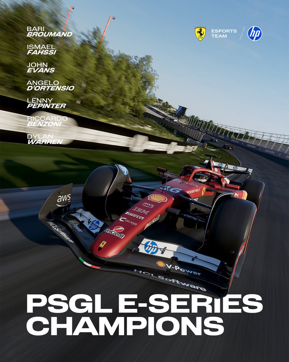 FerrariEsports's tweet image. We did it again! 🔥
The Scuderia Ferrari HP Esports Team are the #PSGL E-Series Champions! 🏆🥳

#FerrariEsports