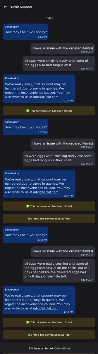 harshdeepmax's tweet photo. Ordered eggs from @letsblinkit, ended up getting eggs which were bad smelling, had fungus on egg shells. Had to throw all of it. Ordered from @amazonIN and I realised that I made a mistake by purchasing it from @letsblinkit 👎🏻 customer support of @letsblinkit is 👎🏻 what a shame. https://t.co/QVO8F5I8sL