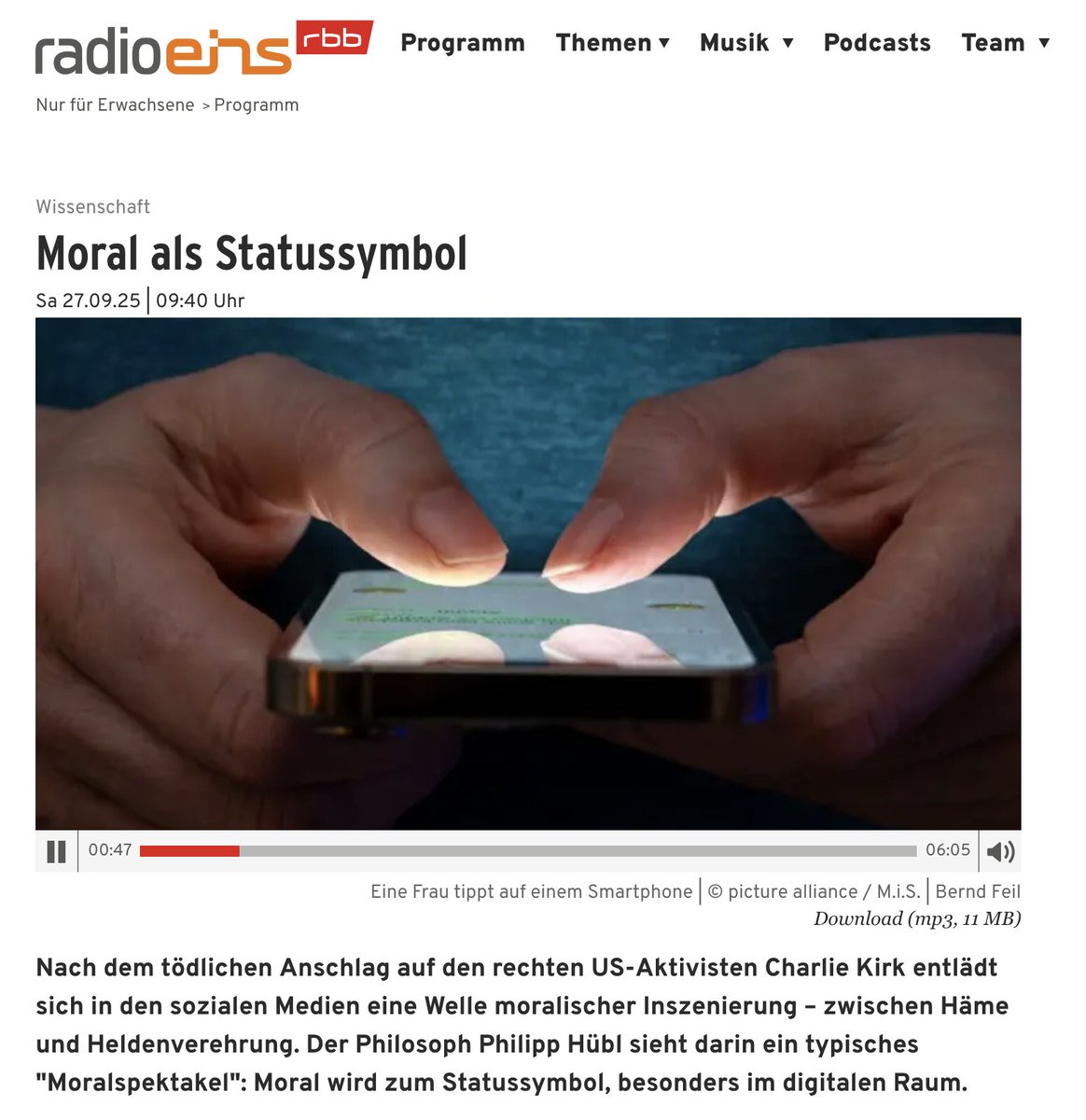 Bei den "Profis" auf Radioeins. 

radioeins.de/programm/sendu…