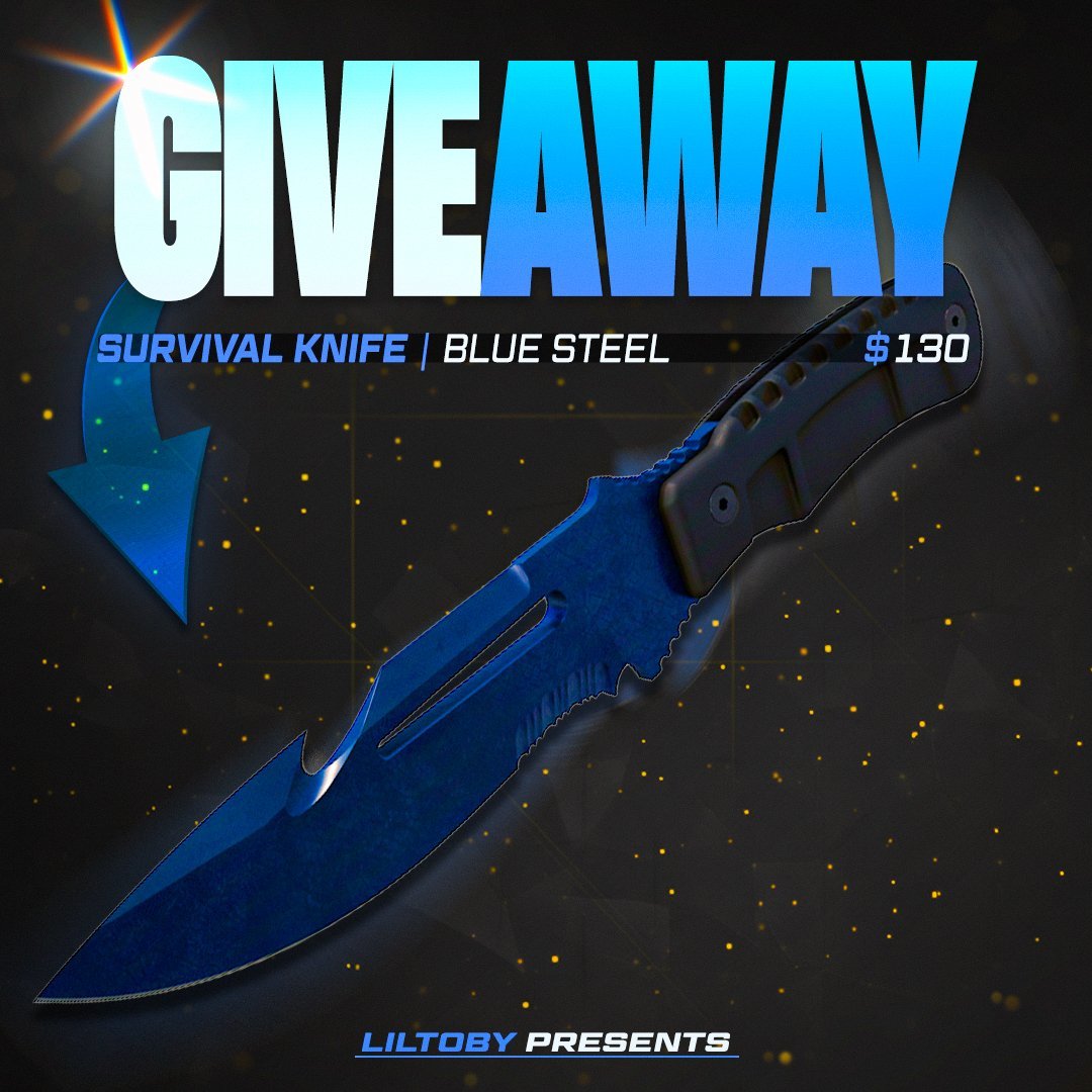 rgLyCS's tweet image. 🎁$130 Survival Knife | Blue Steel💙
To enter:
✅Retweet & Like,
✅Follow: @rgLyCS, @liltobygamba,
✅Tag a friend,
✅Join his Discord: discord.gg/kTugd7mczs.
🍀Good Luck!
⏰Ends in 7 days!
#CS2 #CS2Giveaway