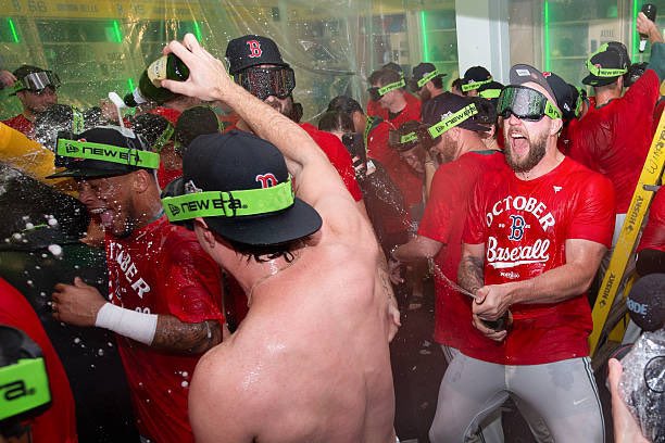 GayDispatcher's tweet photo. I need the Red Sox guys to reach the Cubs guys how to properly celebrate making the postseason! #ShirtsOff 🥵 Too many shirts on in the Cubs locker room during their celebration 🤣🤣
😜😜 https://t.co/4vuGI4c5Qe