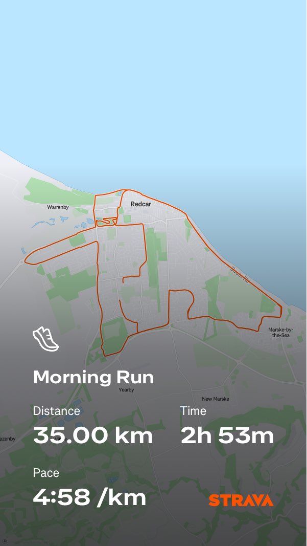 Another 35k this morning, taking me to 99k over the last week. It was tough going today, but no more 20 milers til ⁦Yorkshire Marathon now👍 ⁦<a href="/UKRunChat/">UKRunChat</a>⁩ ⁦<a href="/RunYorkshire/">The Yorkshire Marathon</a>⁩