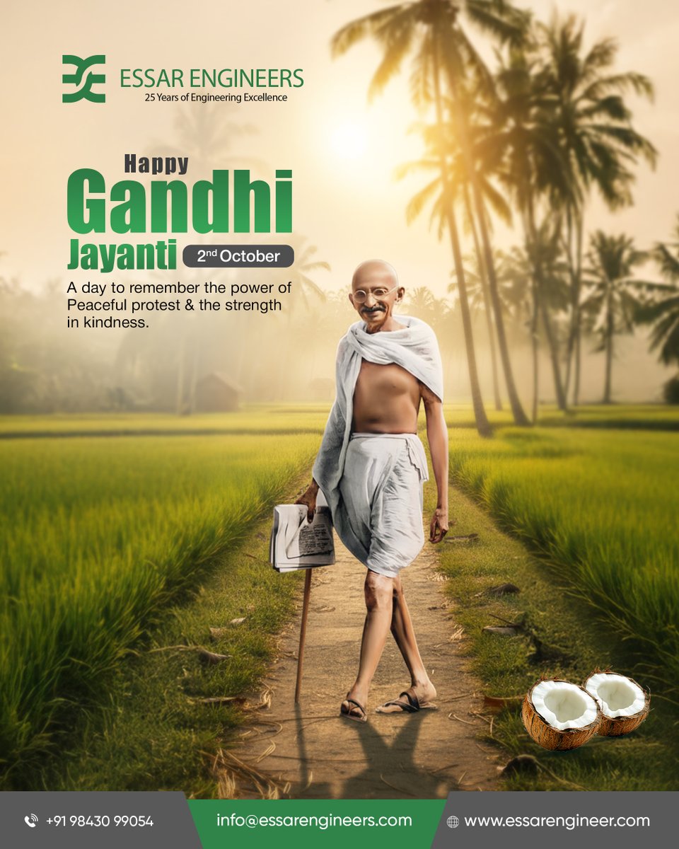 EssarEngineers's tweet photo. Remembering Mahatma Gandhi – a symbol of peace, resilience, and unwavering dedication to truth. Let his teachings guide us today and always.

#GandhiJayanti #MahatmaGandhi #Ahimsa #PeaceAndHarmony #RememberingGandhi #InspireWithGandhi #EssarEngineers https://t.co/MOwfb1E3iT
