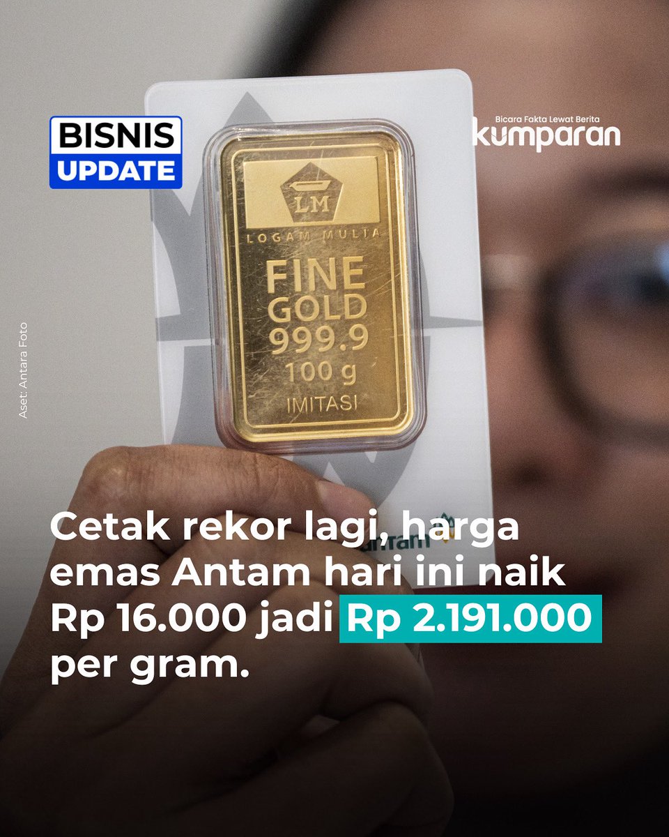 Harga emas PT Aneka Tambang Tbk (ANTM) atau Antam terpantau naik pada perdagangan Sabtu (27/9). Dalam situs Logam Mulia, harga emas hari ini naik Rp 16.000 jadi ke Rp 2.191.000 per gram yang merupakan harga tertinggi.

Harga jual kembali atau buyback emas Antam hari ini juga naik