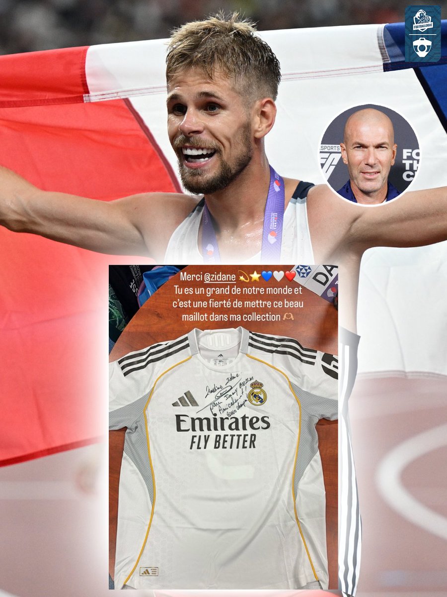 𝗠𝗔𝗚𝗡𝗜𝗙𝗜𝗤𝗨𝗘 𝗖̧𝗔 🥰🇫🇷

Jimmy Gressier, champion du monde du 10 000 m il y a quelques jours, a reçu un 𝗠𝗔𝗜𝗟𝗟𝗢𝗧 𝗗𝗘́𝗗𝗜𝗖𝗔𝗖𝗘́ de Zinédine Zidane ! 👕

"𝗧𝘂 𝗲𝘀 𝘂𝗻 𝗴𝗿𝗮𝗻𝗱 𝗱𝗲 𝗻𝗼𝘁𝗿𝗲 𝗺𝗼𝗻𝗱𝗲 𝗲𝘁 𝗰’𝗲𝘀𝘁 𝘂𝗻𝗲 𝗳𝗶𝗲𝗿𝘁𝗲́ 𝗱𝗲 𝗺𝗲𝘁𝘁𝗿𝗲