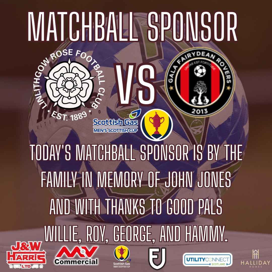 LinlithgowRose's tweet photo. MATCHBALL SPONSOR 🌹⚽️🏆

Today's matchball is sponsored by the family in memory of John Jones and with thanks to his good pals Willie, Roy, George and Hammy. 🌹⚽️🏆#HTG https://t.co/xJVD5aDbmy