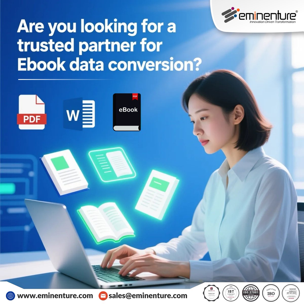 Eminenture's tweet image. Turn your eBooks into universal formats with our expert data conversion services. Make reading accessible, seamless, and future-ready today! Reach out for details: tinyurl.com/m3fyzw8x
#data #dataconversion #EbookConversion #DataServices #DigitalTransformation #Eminenture