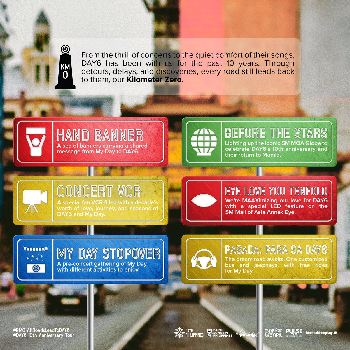 DAY6Philippines's tweet image. From the thrill of concerts to the quiet comfort of their songs, DAY6 has been with us for the past 10 years. Through detours, delays, and discoveries, every road still leads back to them, our Kilometer Zero.

To our beloved My Day, we are happy to present to you our proposed fan…