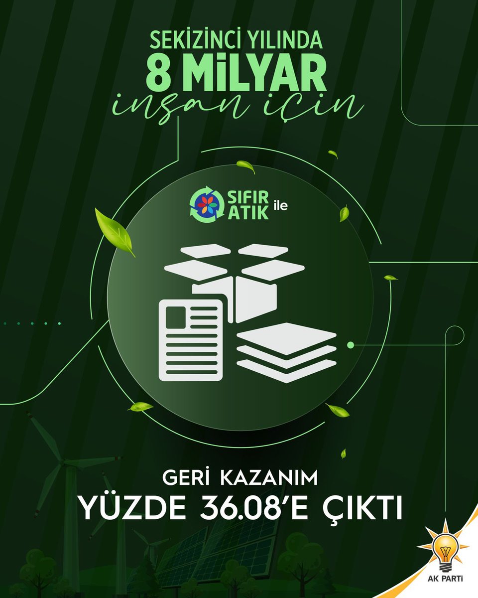 8 yılda büyük bir fark yarattık! Gelecek nesiller için doğayı korumaya devam! 🌍♻️ 
#SıfırAtıkla8Yıl
<a href="/RTErdogan/">Recep Tayyip Erdoğan</a> 
<a href="/EmineErdogan/">Emine Erdoğan</a> 
<a href="/murat_kurum/">Murat KURUM</a> 
<a href="/csbgovtr/">T.C. Çevre, Şehircilik ve İklim Dğş. Bakanlığı</a>