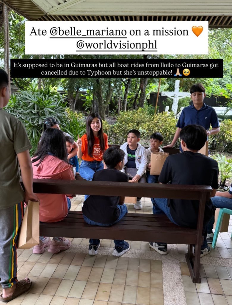 FiBMJL's tweet photo. 'It's supposed to be in Guimaras but boats are cancelled but she's unstoppable.'

Love you my unstoppable superstar 😘 bumabagyo pero bumyahe talaga siya sa Iloilo at sana sa Guimaras matitikman mo sana ang sweet mango doon. 😘 

#BelleMariano
#BelleForWorldVision https://t.co/orJ94AAaFJ
