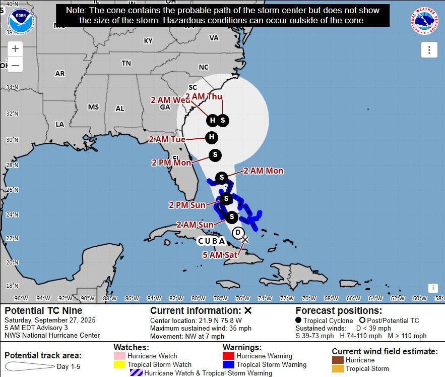 wxbrad's tweet image. The overnight guidance trend continued with #PTC9 future #Imelda. Most guidance has the system stalling offshore and then being picked up by #Humberto and taken out to sea. There is still a chance it stalls then drifts west, either way, rainfall is going to be heavy for the…