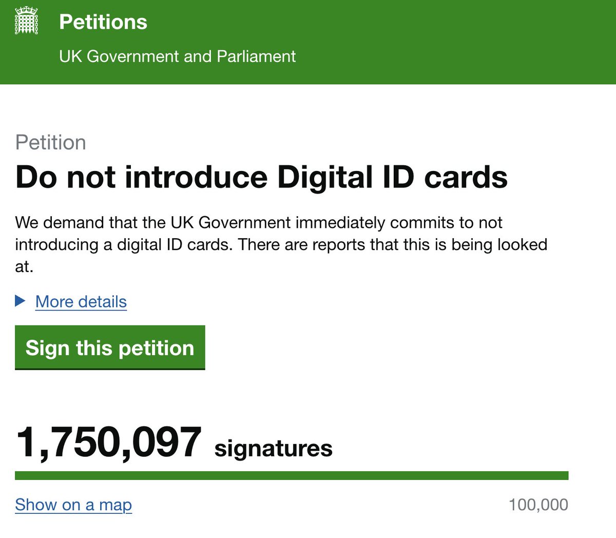 🚨🚨BREAKING 1.75MILLION OPPOSE DIGITAL ID
And the petition still keeps on rising...
petition.parliament.uk/petitions/7301…