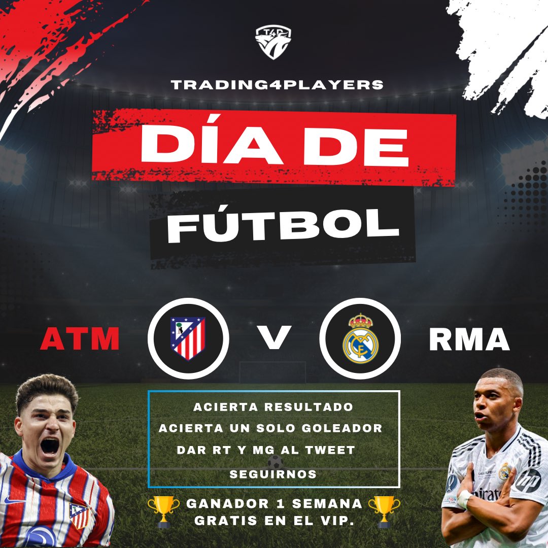 🎁 GRATIS semana en el VIP de tradeo 🎁

✍🏽 Toma nota, estos son los requisitos:

1️⃣ Acierta resultado final.
2️⃣ Acierta un goleador.
3️⃣ Dar 🔃 y ♥️.

🏆 El ganador lo damos hoy mismo!
🍀 Suerte a todos!

🆓 discord.gg/j6ehuV3v

#EAFC26