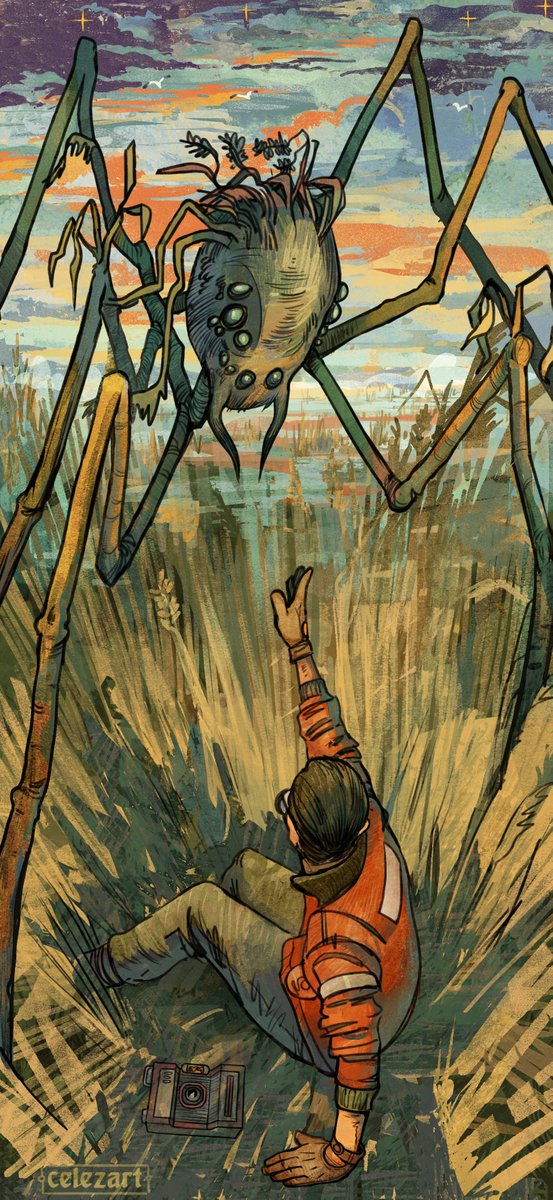 Commish with Kim and Insulindian Phasmid. Was so happy to draw this. This is one of the most touching scenes in the game - some kind of magic and innocence, a moment of wonder in ordinary life.

#DiscoElysium