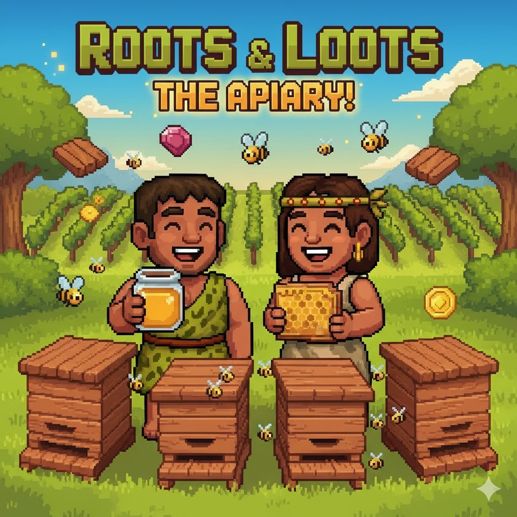 Roots &amp; Loots team added another huge system while I was away: The Apiary! 🐝🍯

It's time to become a beekeeper! This is a dedicated 4-hive system for honey production (1 jar every 6 hours), with chances to get Wax and rare Royal Jelly! Plus, there’s a sweet synergy: owning a