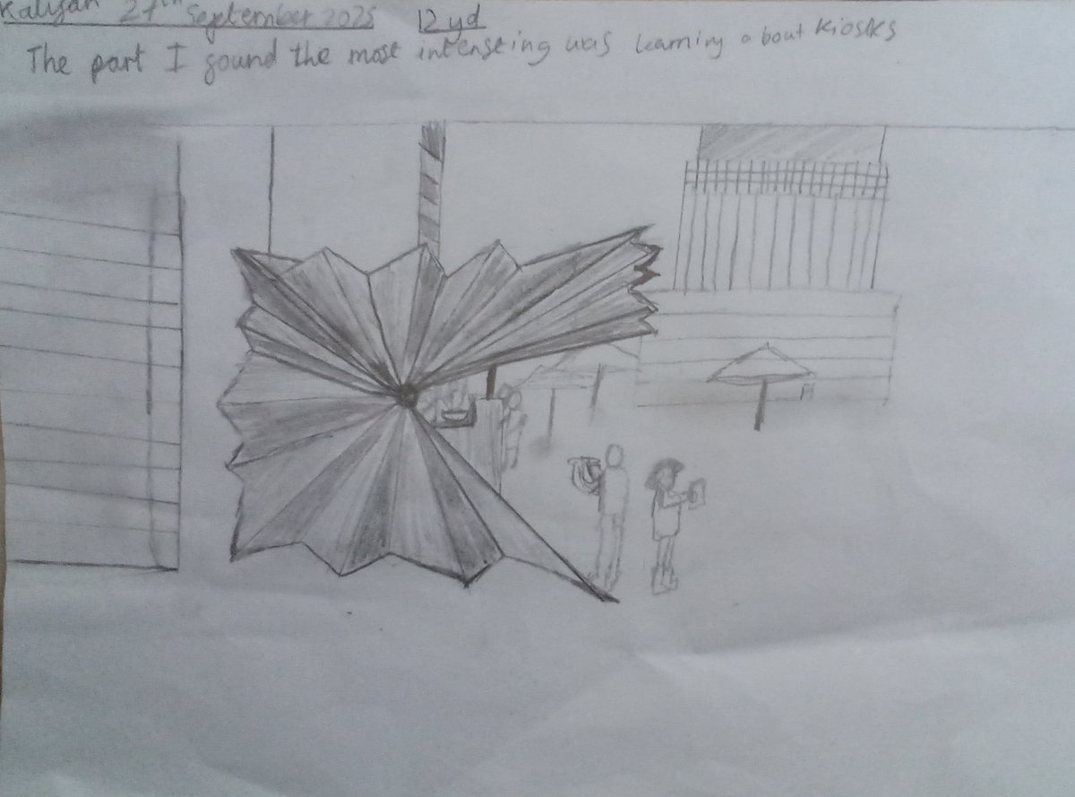 Archimake's tweet photo. Archimake is back, and we started our first class today, focusing on kiosk design. The task was to draw the MAKE Architects-designed kiosk in Canary Wharf, which folds like paper. So proud of their work! check out https://t.co/TOoWzlI80l &amp; contact us at https://t.co/cLdfsOsUz3. https://t.co/TknRAa3rte